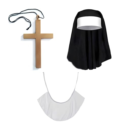 Ycfish 3 Stück Nonne Dress Up, Halloween Nonne Kostüm Zubehör, Nonne Kostüme für Frauen, Nonne Kopfbedeckung, Halskette Zubehör, für Halloween Cosplay Zubehör von Ycfish