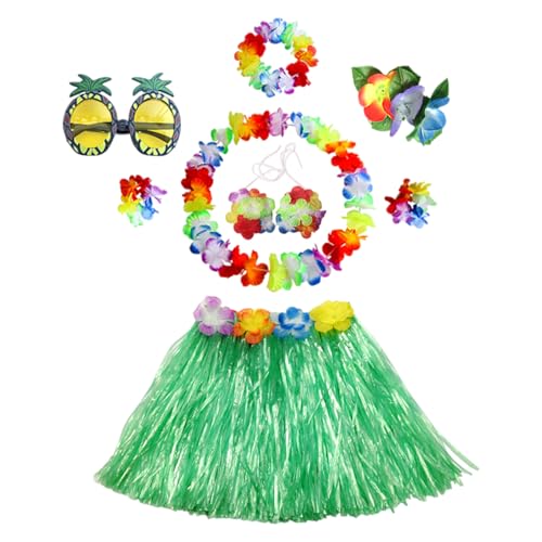 Ycfish 8-teiliges hawaiianisches Leis Hula-Grasrock-Set von Ycfish