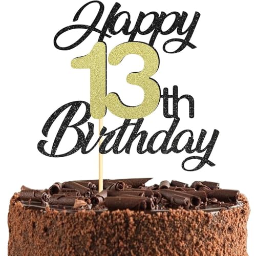 Tortenaufsatz zum 13. Geburtstag, goldfarben und schwarz, personalisierbar, Happy Birthday-Kuchendekoration, fabelhafte Prost bis zum 13. Geburtstag, für Jungen und Mädchen, perfekt für Tortenaufsatz zum 13. Geburtstag, goldfarben und schwarz, personalisierbar, Happy Birthday-Kuchendekoration, fabelhafte Prost bis zum 13. Geburtstag, für Jungen und Mädchen, perfekt für von Yclekiqa