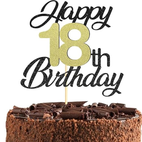 Tortenaufsatz zum 18. Geburtstag, goldfarben und schwarz, personalisierbar, "Happy 18th Birthday", Kuchendekoration, fabelhafte Prost bis zum 18. Geburtstag, für Jungen und Mädchen, perfekt für Tortenaufsatz zum 18. Geburtstag, goldfarben und schwarz, personalisierbar, "Happy 18th Birthday", Kuchendekoration, fabelhafte Prost bis zum 18. Geburtstag, für Jungen und Mädchen, perfekt für von Yclekiqa