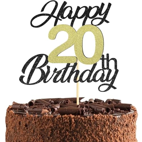 Tortenaufsatz zum 20. Geburtstag, goldfarben und schwarz, personalisierbar, Happy Birthday-Kuchendekoration, fabelhafte Prost bis zum 20. Geburtstag, für Jungen und Mädchen, perfekt für Tortenaufsatz zum 20. Geburtstag, goldfarben und schwarz, personalisierbar, Happy Birthday-Kuchendekoration, fabelhafte Prost bis zum 20. Geburtstag, für Jungen und Mädchen, perfekt für von Yclekiqa