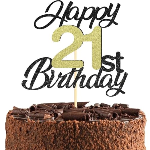 Tortenaufsatz zum 21. Geburtstag, goldfarben und schwarz, personalisierbar, "Happy 21st Birthday", Kuchendekoration, fabelhafte Prost bis zum 21. Geburtstag, für Jungen und Mädchen, perfekt für Tortenaufsatz zum 21. Geburtstag, goldfarben und schwarz, personalisierbar, "Happy 21st Birthday", Kuchendekoration, fabelhafte Prost bis zum 21. Geburtstag, für Jungen und Mädchen, perfekt für von Yclekiqa