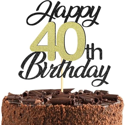 Tortenaufsatz zum 40. Geburtstag, goldfarben und schwarz, personalisierbar, "Happy 40th Birthday", Kuchendekoration, fabelhafte Prost bis zum 40. Geburtstag, für Damen und Herren, perfekt für Tortenaufsatz zum 40. Geburtstag, goldfarben und schwarz, personalisierbar, "Happy 40th Birthday", Kuchendekoration, fabelhafte Prost bis zum 40. Geburtstag, für Damen und Herren, perfekt für von Yclekiqa