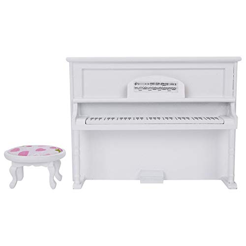 Yctze 1:12 Mini Uprian Piano Model Toy mit Stuhl für Doll House - Simulationsmöbel in Pink (White) von Yctze