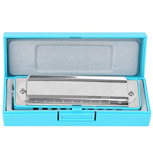 Yctze 10 -Loch -Mundharmonika in AB Key Premium Brass Blues Harp für Anfänger und Fachleute, Klangqualität und Design (Blue) von Yctze