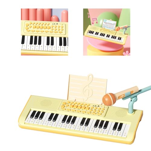 Yctze 37 Tasten Kids Electronic Piano mit Mikrofon - Bildungsmusik -Tastatur für Anfänger, Elektrisches Organspielzeug, Batterie Betrieben (Yellow) von Yctze