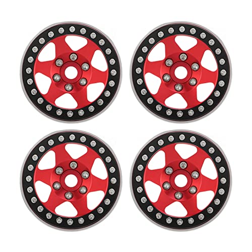 Yctze 4pcs Aluminiumlegierung Beadlock Wheel Hub für Axial SCX10 & Redcat MST /10 RC -Autos - und Stabile Leistung (Rot) von Yctze
