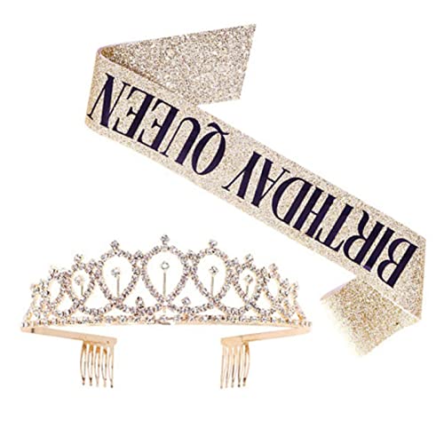 Yctze Buntes Geburtstagsschärpe Leichte Tiara für Party, Exquisites mit Design, für Feierlichkeiten (GOLD) von Yctze