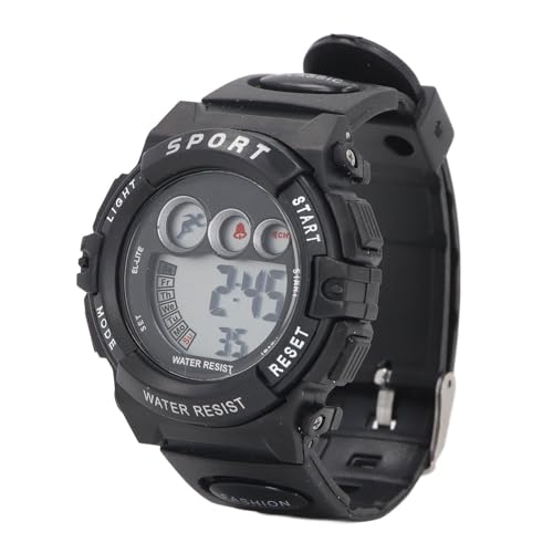 Yctze Buntes LED Digital Sportwache für Kinder mit Alarm, Stoppwatch & Kalender, 30 M, Alter 4-15 Jahre Alt (Alles schwarz) von Yctze