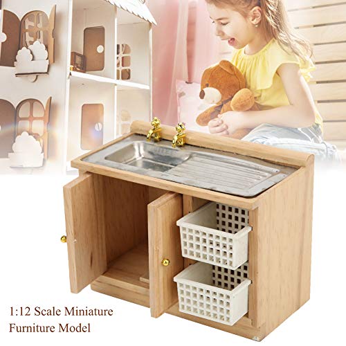 Yctze Miniatur-Puppenhausmöbel – Küchengeschirrspültisch Im Maßstab 1:12 mit Körben, Perfekt für Puppenhaus-Küchenset von Yctze
