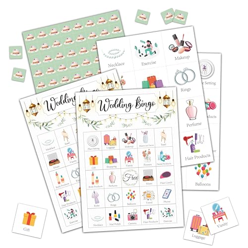 Ycyfckdr Hochzeits-Bingo-Karten, Junggesellinnenabschied-Spiele, Brautparty-Spiele, Greenery Bridal Shower Bingo-Spiel für Gäste, Teeparty-Spiel, Teeparty-Gastgeschenke – 24 Spielkarten (d02) von Ycyfckdr