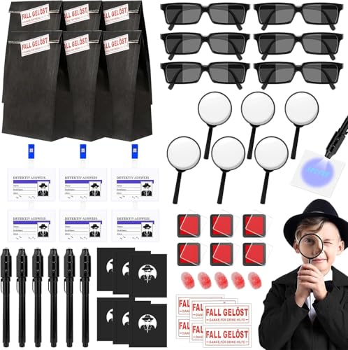 YdseozOA Kinder Detektiv Set, 72 tlg Kindergeburtstag Mitgebseltüten mit Agenten Brille Geheimstift Notizbuch Lupe Detektiv Ausweis Schnurrbart Fingerabdruck Stempelkissen Geschenktüten YdseozOA Kinder Detektiv Set, 72 tlg Kindergeburtstag Mitgebseltüten mit Agenten Brille Geheimstift Notizbuch Lupe Detektiv Ausweis Schnurrbart Fingerabdruck Stempelkissen Geschenktüten von YdseozOA