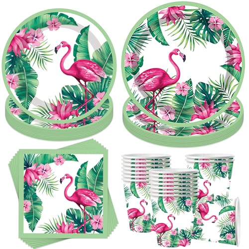 50 Stück Flamingo Partygeschirr Set,Partygeschirr Hawaii,Geburtstagsdeko Mädchen Flamingo,Pappteller Kindergeburtstag mit Flamingo,Kindergeburtstag Mädchen Junge für 10 Gäste von YeahBoom