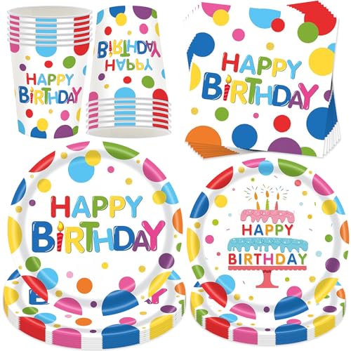 50 Stück Partygeschirr Set,Bunt Polka Dot Design Pappteller KindergeburtstagThema Partygeschirr Set,Mit Teller Becher Servietten,Kindergeburtstag Mädchen Junge für 10 Gäste von YeahBoom