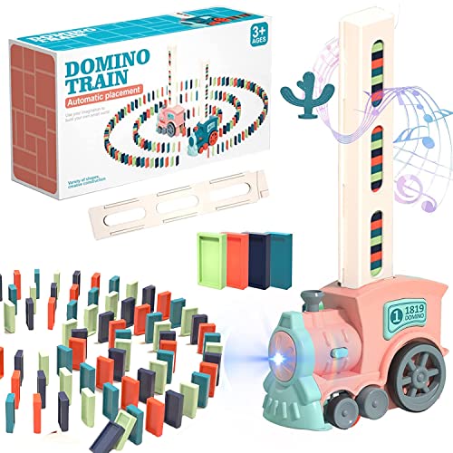 Domino Zug Spielzeug Set,Automatischer Dominozug mit 100 Stück Dominoblöcken,Elektrischer Zug Domino Spielzeug,Elektrischer Zug mit Sound,Pädagogisches Spielzeug für Mädchen und Jungen ab 3 Jahren von YeahBoom