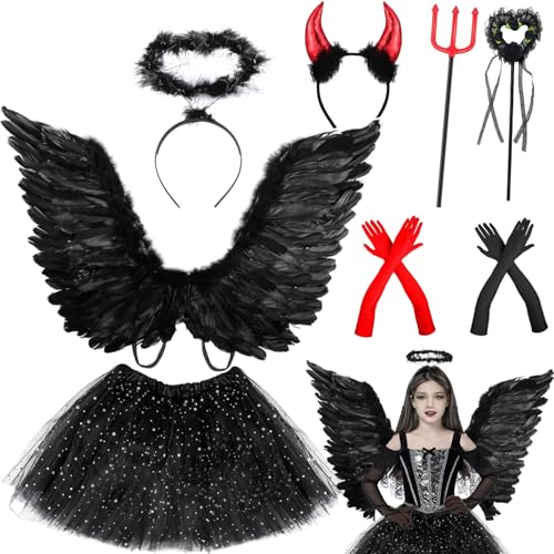 YeahBoom Teufel Kostüm,Teufel und Engel Kostüm,Engels Flügel Kostüm,Schwarzer Engel Kostüm Damen,Tutu Rock Zauberstab Stirnband und Handschuhe Flügel Engel Schwarz für Karneval Kostüm Damen YeahBoom Teufel Kostüm,Teufel und Engel Kostüm,Engels Flügel Kostüm,Schwarzer Engel Kostüm Damen,Tutu Rock Zauberstab Stirnband und Handschuhe Flügel Engel Schwarz für Karneval Kostüm Damen von YeahBoom