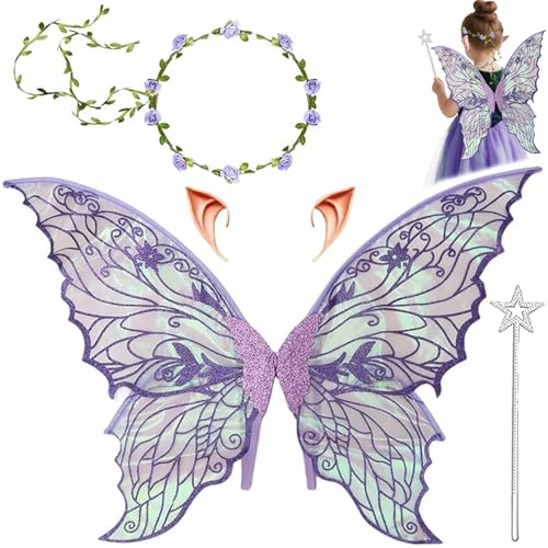 Feenflügel Kostüm,Feenflügel Erwachsene,Schmetterlingsflügel mit Elfenohren,Fee Stirnband und Sterne Feenstäbe,Prinzessinnenflügel Damen,Geeignet Fasching Karneval Geburtstag Cosplay Party Halloween Feenflügel Kostüm,Feenflügel Erwachsene,Schmetterlingsflügel mit Elfenohren,Fee Stirnband und Sterne Feenstäbe,Prinzessinnenflügel Damen,Geeignet Fasching Karneval Geburtstag Cosplay Party Halloween von YeahBoom