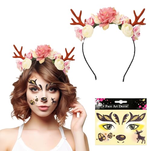 Geweih Haarreif,Reh Gesichtstattoo,Rentier Haarreif Erwachsene Kinder,Geweih Kostüm Accessoires,Rentier Stirnband,Haarreif Weihnachten Anzug,Rentier Kopfschmuck für Karneval,Fasnacht,Mottoparty Geweih Haarreif,Reh Gesichtstattoo,Rentier Haarreif Erwachsene Kinder,Geweih Kostüm Accessoires,Rentier Stirnband,Haarreif Weihnachten Anzug,Rentier Kopfschmuck für Karneval,Fasnacht,Mottoparty von YeahBoom