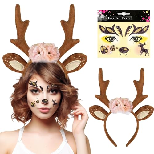 Geweih Haarreif,Reh Gesichtstattoo,Rentier Haarreif Erwachsene Kinder,Geweih Kostüm Accessoires,Rentier Stirnband,Haarreif Weihnachten Anzug,Rentier Kopfschmuck für Karneval,Fasnacht,Mottoparty Geweih Haarreif,Reh Gesichtstattoo,Rentier Haarreif Erwachsene Kinder,Geweih Kostüm Accessoires,Rentier Stirnband,Haarreif Weihnachten Anzug,Rentier Kopfschmuck für Karneval,Fasnacht,Mottoparty von YeahBoom