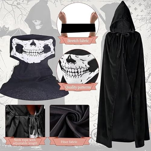 Halloween Sensenmann Kostüm Kinder,Reaper Kostüm,Grim Reaper Sensenmann,Sensenmann Kinderkostüm,Sensenmann Halloween,Halloween Kostüm Set,Unisex-Umhang mit Langer Kapuze, schwarzer roter Umhang von YeahBoom
