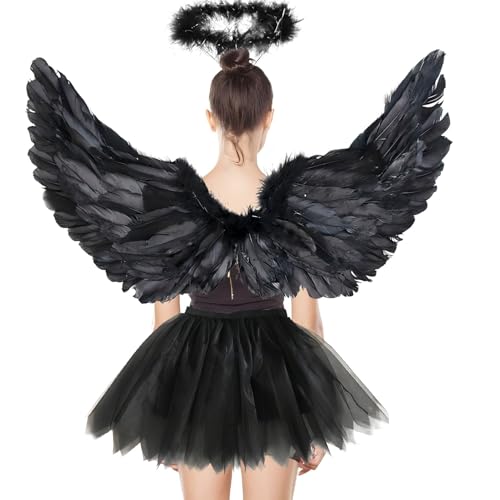 Schwarzer Engel Kostüm Erwachsene,3 Stück Schwarzer Engel Kostüm Damen,60cm Engel Flüge,70-110cm Tüllrock Damen,Engel Flügel Damen,Engelsflügel Erwachsene,Tutu-Rock,Engelsflügel Kinder Schwarzer Engel Kostüm Erwachsene,3 Stück Schwarzer Engel Kostüm Damen,60cm Engel Flüge,70-110cm Tüllrock Damen,Engel Flügel Damen,Engelsflügel Erwachsene,Tutu-Rock,Engelsflügel Kinder von YeahBoom