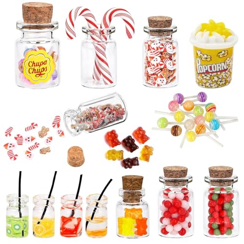 Wichtel Zubehör,11 Stück Miniatur Deko SüßIgkeiten Weihnachten,Miniatur Weihnachten Süßigkeiten und Trinken Set,Puppenhaus Zubehör Mit Lolli Gummibärchen für Wichteltür Puppenhaus Deko von YeahBoom