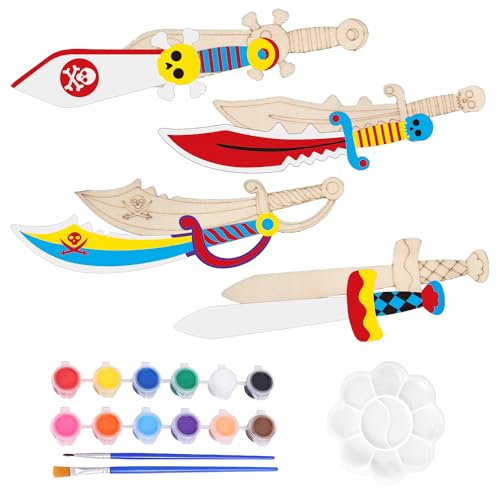 YeahBoom 13 Stück Piratenschwerter Bastelset Kit zum Bemalen, Holz Deko für DIY Kinder Malen Dekoration YeahBoom 13 Stück Piratenschwerter Bastelset Kit zum Bemalen, Holz Deko für DIY Kinder Malen Dekoration von YeahBoom