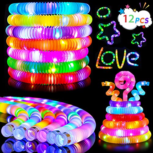 YeahBoom Pop Tubes,12PCS Knicklicht Pop Tubes,LED Leuchtspielzeug,LED Stretchrohr,Partyzubehör im Dunkeln Röhrchen,Knicklichter Party Set,Leuchtende Pop Röhren,Leuchtspielzeug Kinder,Leuchtstäbe von YeahBoom