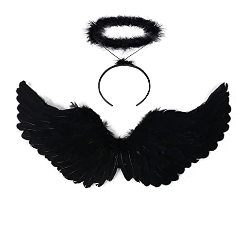 YeahBoom Engelsflügel Schwarz,60CM Engel Kostüm Damen mit Heiligenschein und Zauberstab, Flügel,Schwarz Mädchen, Deko,Federflügel, Flügel Kostüm YeahBoom Engelsflügel Schwarz,60CM Engel Kostüm Damen mit Heiligenschein und Zauberstab, Flügel,Schwarz Mädchen, Deko,Federflügel, Flügel Kostüm von YeahBoom