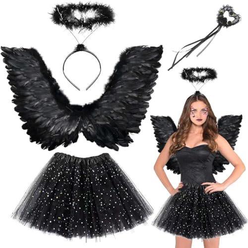 Teufel Kostüm,4 Stück 68CM Engelsflügel Kostüm,Halloween Kostüm Damen,Engelsflügel kostüm Damen,Angel Wings für Kinder,Tutu-Rock, Engel Flüge, Heiligenschein Teufel Kostüm,4 Stück 68CM Engelsflügel Kostüm,Halloween Kostüm Damen,Engelsflügel kostüm Damen,Angel Wings für Kinder,Tutu-Rock, Engel Flüge, Heiligenschein von YeahBoom