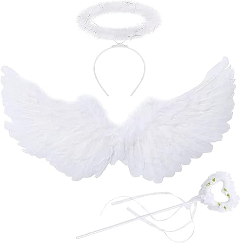 YeahBoom Engelsflügel Weiß,60CM Engel Kostüm Damen mit Heiligenschein und Zauberstab,Engel Flügel,Weiße Flügel Mädchen,Engelsflügel Deko,Federflügel Engel YeahBoom Engelsflügel Weiß,60CM Engel Kostüm Damen mit Heiligenschein und Zauberstab,Engel Flügel,Weiße Flügel Mädchen,Engelsflügel Deko,Federflügel Engel von YeahBoom