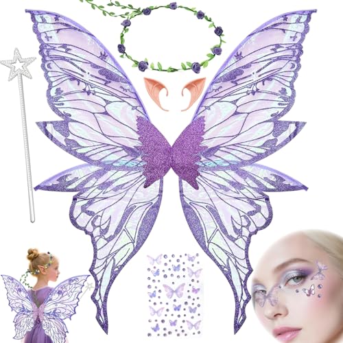 YeahBoom Feenflügel Kostüm,Schmetterlingsflügel mit Elfenöhren,Fee Stirnband und Sterne Feenstäbe,Schmetterlingsflügel,Prinzessinnenflügel, Flügel Kostüm für Fasching oder Feen-Mottopartys YeahBoom Feenflügel Kostüm,Schmetterlingsflügel mit Elfenöhren,Fee Stirnband und Sterne Feenstäbe,Schmetterlingsflügel,Prinzessinnenflügel, Flügel Kostüm für Fasching oder Feen-Mottopartys von YeahBoom