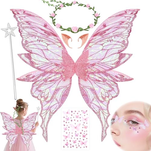 YeahBoom Feenflügel Kostüm,Schmetterlingsflügel mit Elfenöhren,Fee Stirnband und Sterne Feenstäbe,Schmetterlingsflügel,Prinzessinnenflügel,Flügel Kostüm für Fasching oder Feen-Mottopartys YeahBoom Feenflügel Kostüm,Schmetterlingsflügel mit Elfenöhren,Fee Stirnband und Sterne Feenstäbe,Schmetterlingsflügel,Prinzessinnenflügel,Flügel Kostüm für Fasching oder Feen-Mottopartys von YeahBoom