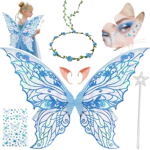 YeahBoom Feenflügel Kostüm,Schmetterlingsflügel mit Elfenöhren,Fee Stirnband und Sterne Feenstäbe,Schmetterlingsflügel,Prinzessinnenflügel,Flügel Kostüm für Fasching oder Feen-Mottopartys YeahBoom Feenflügel Kostüm,Schmetterlingsflügel mit Elfenöhren,Fee Stirnband und Sterne Feenstäbe,Schmetterlingsflügel,Prinzessinnenflügel,Flügel Kostüm für Fasching oder Feen-Mottopartys von YeahBoom