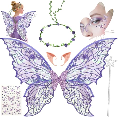 YeahBoom Feenflügel Kostüm,Schmetterlingsflügel mit Elfenöhren,Fee Stirnband und Sterne Feenstäbe,Schmetterlingsflügel,Prinzessinnenflügel,Flügel Kostüm für Fasching oder Feen-Mottopartys YeahBoom Feenflügel Kostüm,Schmetterlingsflügel mit Elfenöhren,Fee Stirnband und Sterne Feenstäbe,Schmetterlingsflügel,Prinzessinnenflügel,Flügel Kostüm für Fasching oder Feen-Mottopartys von YeahBoom