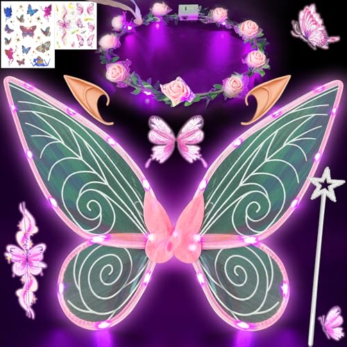 YeahBoom LED Feenflügel Leuchtende,Schmetterlingsflügel mit Elfenöhren,LED Fee Stirnband und Sterne Feenstäbe,Schmetterlingsflügel,Prinzessinnenflügel,Flügel Kostüm für Fasching oder Feen-Mottopartys YeahBoom LED Feenflügel Leuchtende,Schmetterlingsflügel mit Elfenöhren,LED Fee Stirnband und Sterne Feenstäbe,Schmetterlingsflügel,Prinzessinnenflügel,Flügel Kostüm für Fasching oder Feen-Mottopartys von YeahBoom