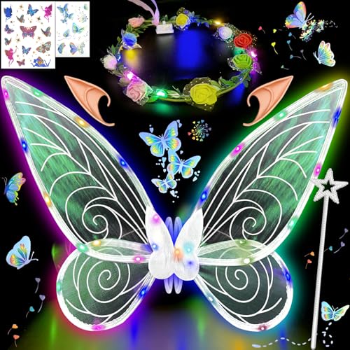 YeahBoom LED Feenflügel Leuchtende,Schmetterlingsflügel mit Elfenöhren,LED Fee Stirnband und Sterne Feenstäbe,Schmetterlingsflügel,Prinzessinnenflügel,Flügel Kostüm für Fasching oder Feen-Mottopartys YeahBoom LED Feenflügel Leuchtende,Schmetterlingsflügel mit Elfenöhren,LED Fee Stirnband und Sterne Feenstäbe,Schmetterlingsflügel,Prinzessinnenflügel,Flügel Kostüm für Fasching oder Feen-Mottopartys von YeahBoom