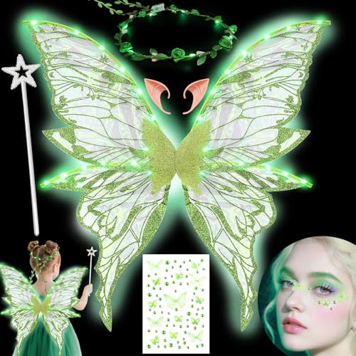 YeahBoom LED Feenflügel Leuchtende,Schmetterlingsflügel mit Elfenöhren,LED Fee Stirnband und Sterne Feenstäbe,Schmetterlingsflügel,Prinzessinnenflügel,Flügel Kostüm für Fasching oder Feen-Mottopartys YeahBoom LED Feenflügel Leuchtende,Schmetterlingsflügel mit Elfenöhren,LED Fee Stirnband und Sterne Feenstäbe,Schmetterlingsflügel,Prinzessinnenflügel,Flügel Kostüm für Fasching oder Feen-Mottopartys von YeahBoom