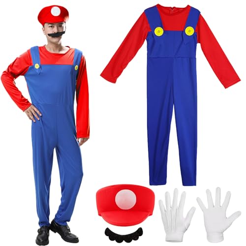 YeahBoom Mario Kostüm Luigi Kostüm Set,Luigi Kostüm,3 Stück Bros Cosplay Kostüm,Damen Herren Jungen Madchen Outfit für Weihnachten Karneval Faschingskostüme von YeahBoom