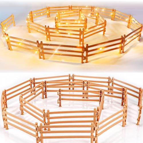YeahBoom Pferdezaun Spielzeug mit Licht,40 Stücke Pferd Corral Fechten Zubehör,Koppel Spielzeug,Kunststoff Farm Zaun für Scheune Koppel Pferd Stall Nutztier,Pädagogische Geschenk,Micro Landschaft Deko von YeahBoom