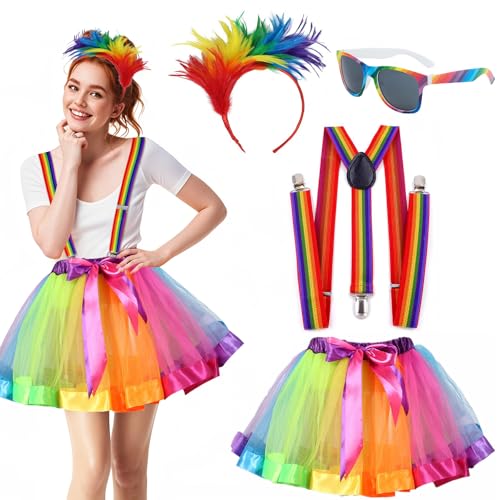 YeahBoom Regenbogen Tüllrock,Regenbogen Rock Tüll,Karneval Kostüm Damen,Elastischer Bund Tüllrock,Bunt Stirnband,Riemen,Regenbogen Kniestrümpfe,Fingerlose Handschuhe,Retro Brille YeahBoom Regenbogen Tüllrock,Regenbogen Rock Tüll,Karneval Kostüm Damen,Elastischer Bund Tüllrock,Bunt Stirnband,Riemen,Regenbogen Kniestrümpfe,Fingerlose Handschuhe,Retro Brille von YeahBoom