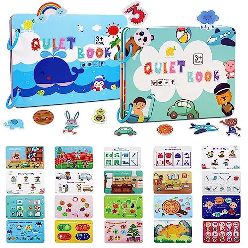 Yeahbo Quiet Book Busy Book ab 2 Jahre, Montessori Spielzeug ab 2 3 4 5 Jahre, 2PCS Motorik Lernspiele Kinder Einschulung Spiele ab 2-5 Jahren, Spielzeug Geschenk Jungen Mädchen 2 3 4 Jahre von Yeahbo