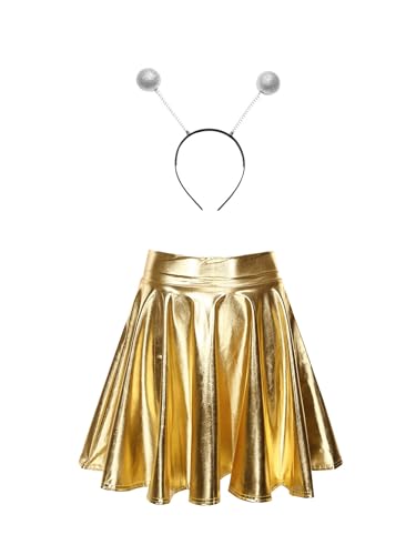 Yeahdor Damen Alien Kostüm Set Metallic Faltenrock mit Alien Stirnband Hohe Taille Minirock Astronautin Space Girl Cosplay Mottoparty Gold M Yeahdor Damen Alien Kostüm Set Metallic Faltenrock mit Alien Stirnband Hohe Taille Minirock Astronautin Space Girl Cosplay Mottoparty Gold M von Yeahdor