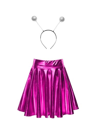 Yeahdor Damen Alien Kostüm Set Metallic Faltenrock mit Alien Stirnband Hohe Taille Minirock Astronautin Space Girl Cosplay Mottoparty Hot Pink XL Yeahdor Damen Alien Kostüm Set Metallic Faltenrock mit Alien Stirnband Hohe Taille Minirock Astronautin Space Girl Cosplay Mottoparty Hot Pink XL von Yeahdor