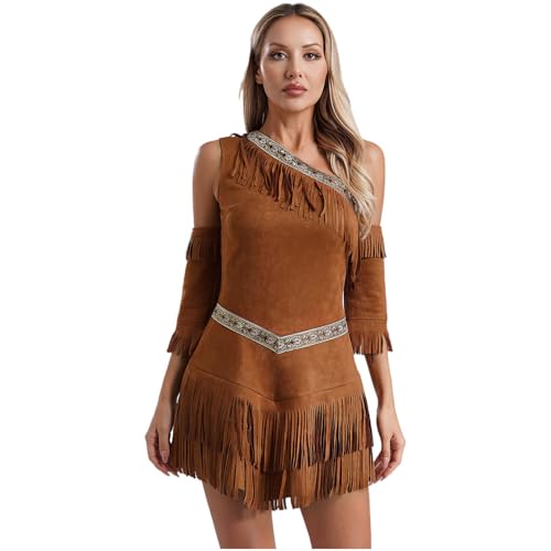 Yeahdor Damen Indianer Kostüm Wildleder Fransenkleid mit Armstulpen Faschingskostüm Indianerkleid für Halloween Cosplay Fasching Braun L Yeahdor Damen Indianer Kostüm Wildleder Fransenkleid mit Armstulpen Faschingskostüm Indianerkleid für Halloween Cosplay Fasching Braun L von Yeahdor