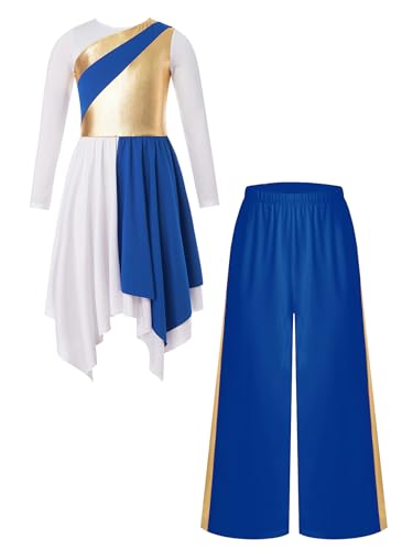 Yeahdor Damen Mädchen Langarm Tanzoutfit Metallkontrast Asymmetrisches Kleid mit Weitbeinigen Hosen Tanz Performance Blau 122-128 Yeahdor Damen Mädchen Langarm Tanzoutfit Metallkontrast Asymmetrisches Kleid mit Weitbeinigen Hosen Tanz Performance Blau 122-128 von Yeahdor