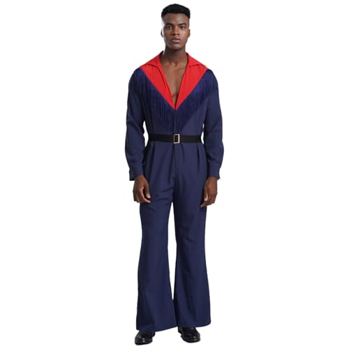 Yeahdor Herren Disco Anzug 70er 80er Overall V-Ausschnitt Jumpsuit mit Gürtel Hippie Tanz Outfits Faschingskostüme Clubwear Rot XXL Yeahdor Herren Disco Anzug 70er 80er Overall V-Ausschnitt Jumpsuit mit Gürtel Hippie Tanz Outfits Faschingskostüme Clubwear Rot XXL von Yeahdor