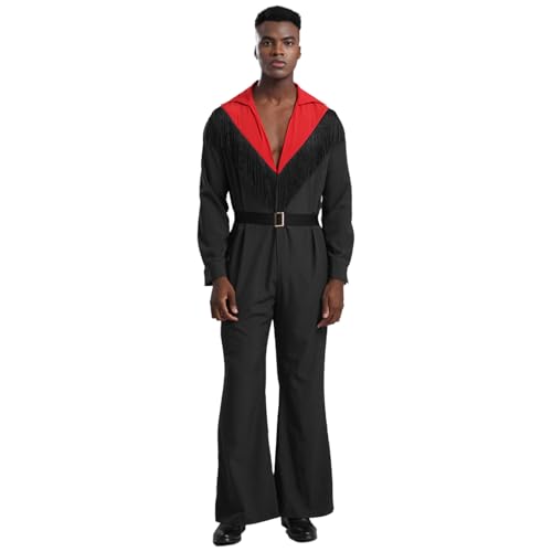 Yeahdor Herren Disco Anzug 70er 80er Overall V-Ausschnitt Jumpsuit mit Gürtel Hippie Tanz Outfits Faschingskostüme Clubwear Schwarz M Yeahdor Herren Disco Anzug 70er 80er Overall V-Ausschnitt Jumpsuit mit Gürtel Hippie Tanz Outfits Faschingskostüme Clubwear Schwarz M von Yeahdor