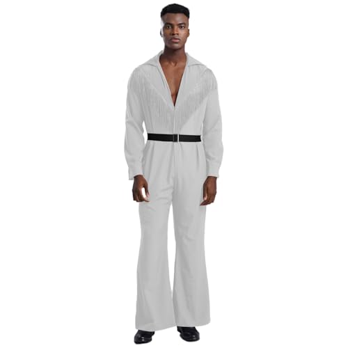 Yeahdor Herren Disco Anzug 70er 80er Overall V-Ausschnitt Jumpsuit mit Gürtel Hippie Tanz Outfits Faschingskostüme Clubwear Weiß L Yeahdor Herren Disco Anzug 70er 80er Overall V-Ausschnitt Jumpsuit mit Gürtel Hippie Tanz Outfits Faschingskostüme Clubwear Weiß L von Yeahdor