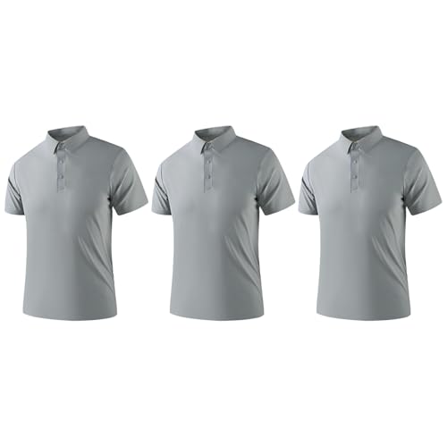 Yeahdor Herren Golf-business-shirt Aus Kühlem Seide-material, Hautfreundlich Und Bequem, Mit Stehkragen, Businessfreizeitlich, Modern Und Trendy, Kurzärmlig Grau XXL von Yeahdor